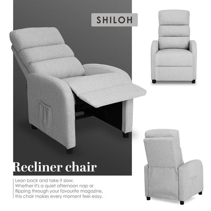 Home Recliner Chair - Linen Fabric Sofa Lounge Armchair SHILOH GREY.