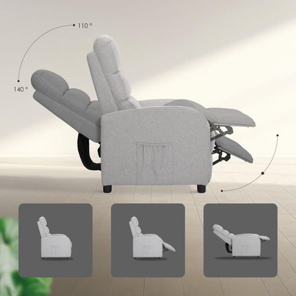 Home Recliner Chair - Linen Fabric Sofa Lounge Armchair SHILOH GREY.