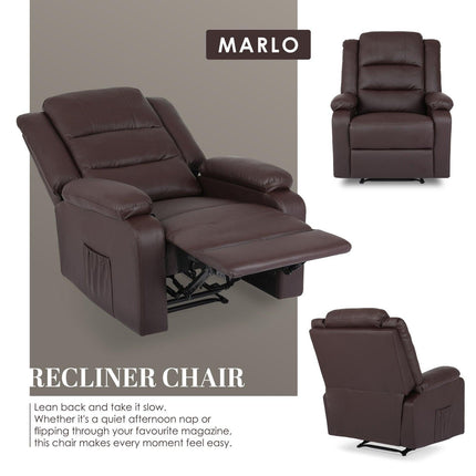 Home Recliner Chair - PU Leather Sofa Lounge Armchair MARLO BROWN.