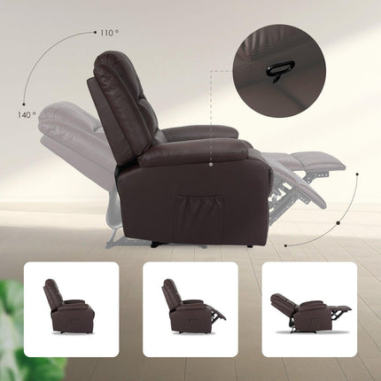 Home Recliner Chair - PU Leather Sofa Lounge Armchair MARLO BROWN.