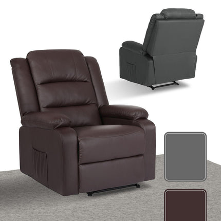 Home Recliner Chair - PU Leather Sofa Lounge Armchair MARLO BROWN.