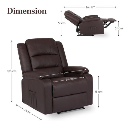 Home Recliner Chair - PU Leather Sofa Lounge Armchair MARLO BROWN.