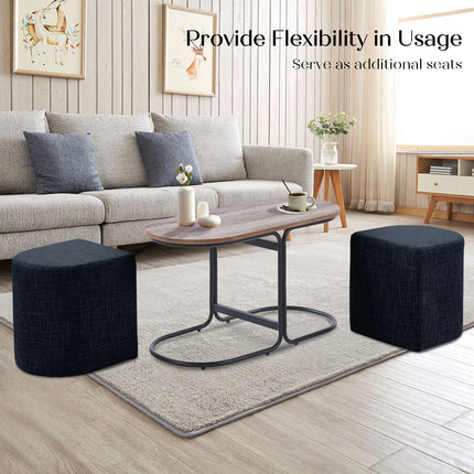 3 Piece Set Coffee Table & Ottoman Wood Side End Table Industrial - Black.