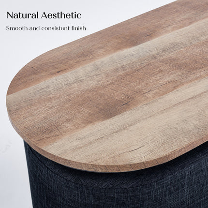 3 Piece Set Coffee Table & Ottoman Wood Side End Table Industrial - Black.