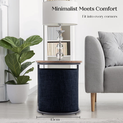 3 Piece Set Coffee Table & Ottoman Wood Side End Table Industrial - Black.