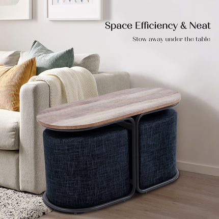 3 Piece Set Coffee Table & Ottoman Wood Side End Table Industrial - Black.