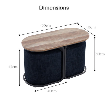 3 Piece Set Coffee Table & Ottoman Wood Side End Table Industrial - Black.