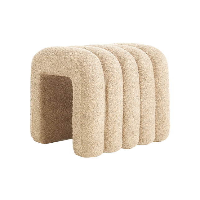 Ridge Arch Ottoman Stool Teddy Fleece Fabric Foot Rest 45cm BEIGE.