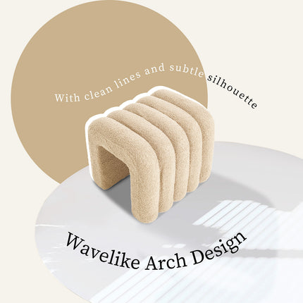 2X Ridge Arch Ottoman Stool Teddy Fleece Fabric Foot Rest 45cm BEIGE.