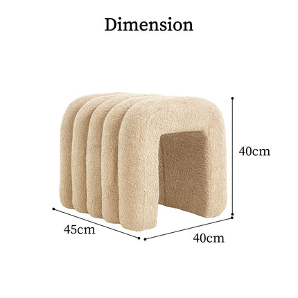 2X Ridge Arch Ottoman Stool Teddy Fleece Fabric Foot Rest 45cm BEIGE.