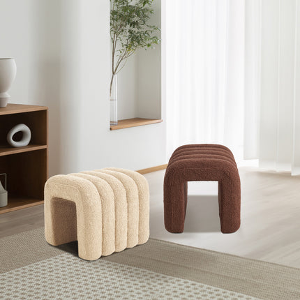 Ridge Arch Ottoman Stool Teddy Fleece Fabric Foot Rest 45cm BROWN.
