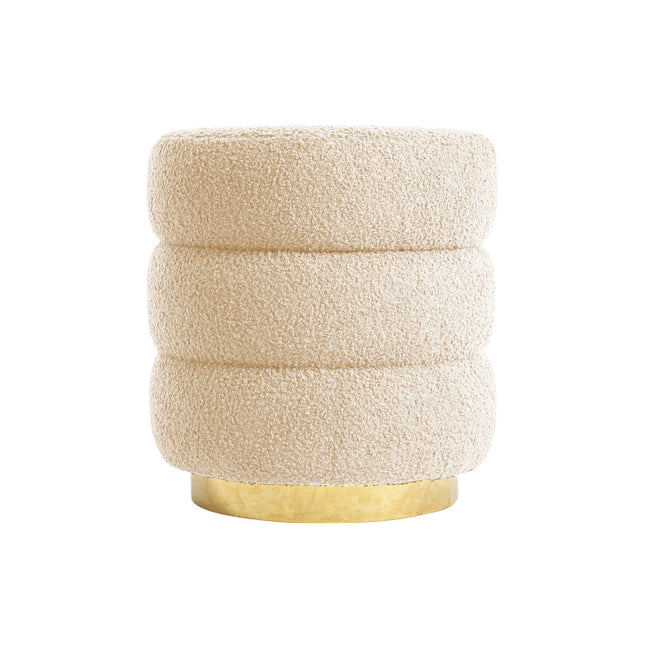 Round Stacked Ottoman Stool Teddy Fleece Fabric Foot Rest 38cm BEIGE.