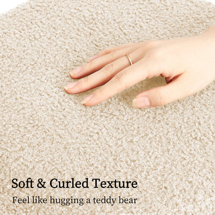Round Stacked Ottoman Stool Teddy Fleece Fabric Foot Rest 38cm BEIGE.