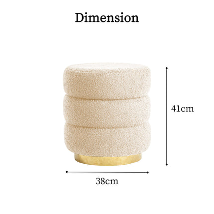 Round Stacked Ottoman Stool Teddy Fleece Fabric Foot Rest 38cm BEIGE.