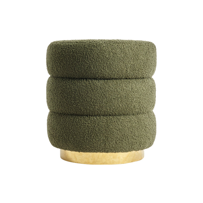 Round Stacked Ottoman Stool Teddy Fleece Fabric Foot Rest 38cm GREEN.