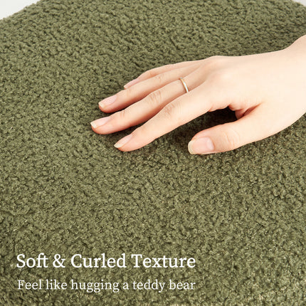 Round Stacked Ottoman Stool Teddy Fleece Fabric Foot Rest 38cm GREEN.
