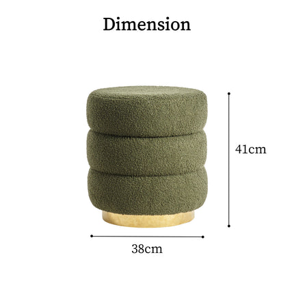 2X Round Stacked Ottoman Stool Teddy Fleece Fabric Foot Rest 38cm GREEN.