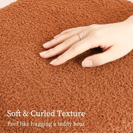 Round Stacked Ottoman Stool Teddy Fleece Fabric Foot Rest 38cm ORANGE.