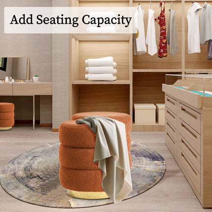 Round Stacked Ottoman Stool Teddy Fleece Fabric Foot Rest 38cm ORANGE.