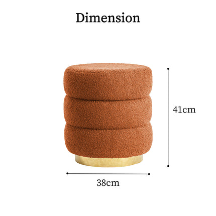 Round Stacked Ottoman Stool Teddy Fleece Fabric Foot Rest 38cm ORANGE.