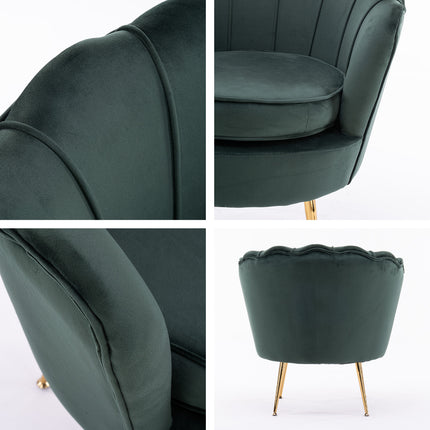 Armchair Lounge Chair Accent Velvet Shell Scallop + Ottoman Footstool Round GREEN.