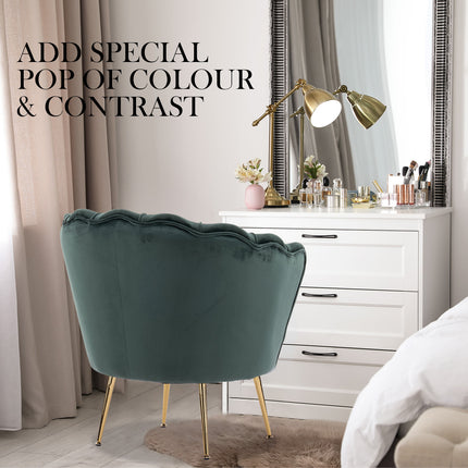 Armchair Lounge Chair Accent Velvet Shell Scallop + Ottoman Footstool Round GREEN.
