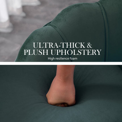 Armchair Lounge Chair Accent Velvet Shell Scallop + Ottoman Footstool Round GREEN.