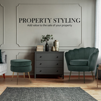 Armchair Lounge Chair Accent Velvet Shell Scallop + Ottoman Footstool Round GREEN.