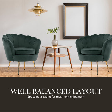 Armchair Lounge Chair Accent Velvet Shell Scallop + Ottoman Footstool Round GREEN.
