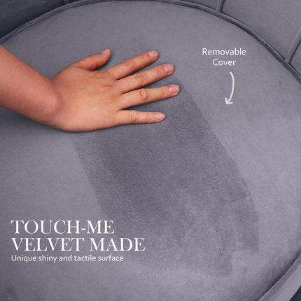 Armchair Lounge Chair Accent Velvet Shell Scallop + Ottoman Footstool Round GREY.