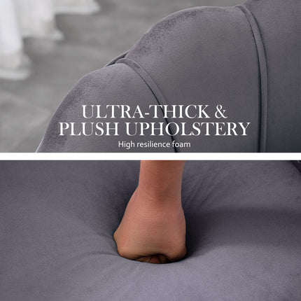 Armchair Lounge Chair Accent Velvet Shell Scallop + Ottoman Footstool Round GREY.