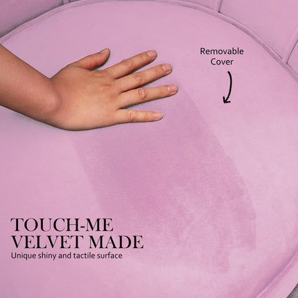 Armchair Lounge Chair Accent Velvet Shell Scallop + Round Ottoman Footstool PINK.