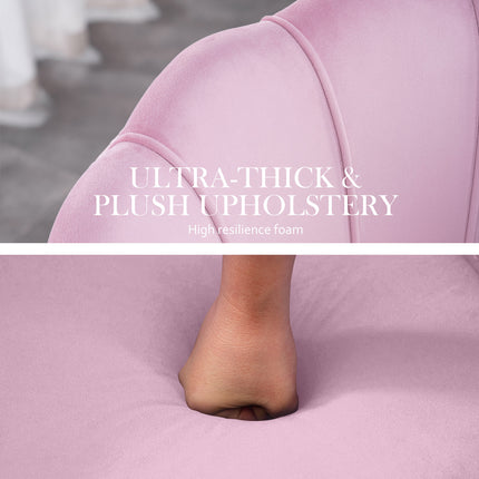 Armchair Lounge Chair Accent Velvet Shell Scallop + Round Ottoman Footstool PINK.