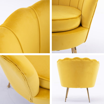 Armchair Lounge Chair Accent Velvet Shell Scallop + Round Ottoman Footstool YELLOW.