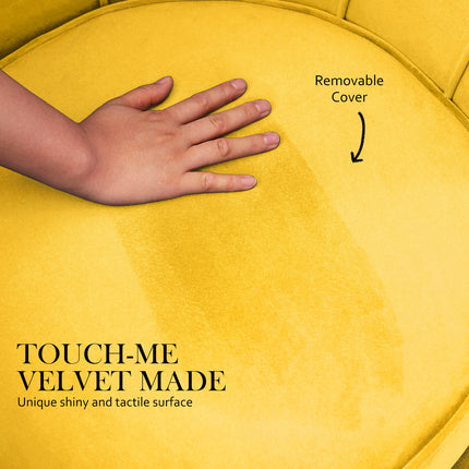 Armchair Lounge Chair Accent Velvet Shell Scallop + Round Ottoman Footstool YELLOW.