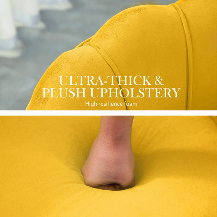 Armchair Lounge Chair Accent Velvet Shell Scallop + Round Ottoman Footstool YELLOW.