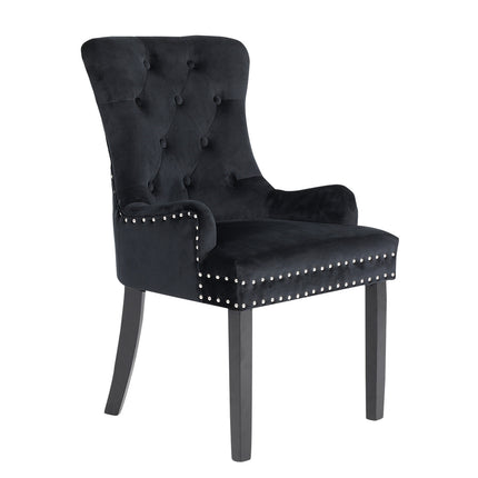 French Provincial Dining Chair Ring Studded Velvet Rubberwood Leg LISSE BLACK.