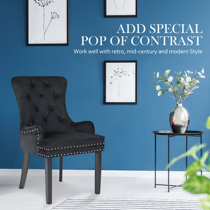 French Provincial Dining Chair Ring Studded Velvet Rubberwood Leg LISSE BLACK.