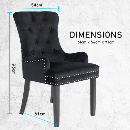 2X French Provincial Dining Chair Ring Studded Velvet Rubberwood Leg LISSE BLACK.