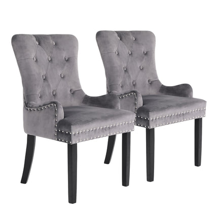 2X French Provincial Dining Chair Ring Studded Velvet Rubberwood Leg LISSE GREY.
