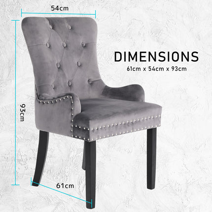 2X French Provincial Dining Chair Ring Studded Velvet Rubberwood Leg LISSE GREY.