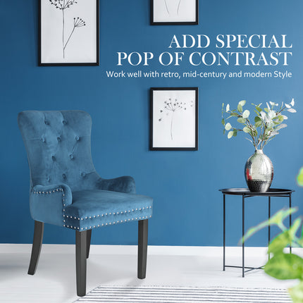 2X French Provincial Dining Chair Ring Studded Velvet Rubberwood Leg LISSE NAVY BLUE.