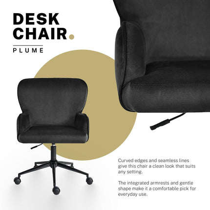 Desk Armchair - Home Office Swivel Chair Adjustable Height Seat PLUME BLACK.