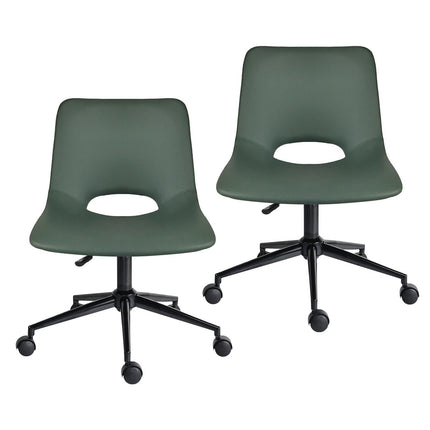 2 Set Office Desk Chair - PU Leather Home Swivel Chair Cut-Out Seat HALO GREEN.