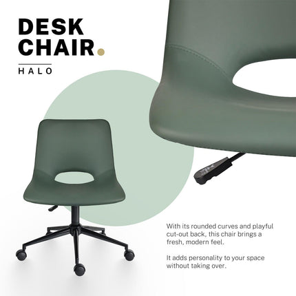 2 Set Office Desk Chair - PU Leather Home Swivel Chair Cut-Out Seat HALO GREEN.