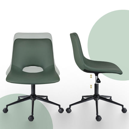 2 Set Office Desk Chair - PU Leather Home Swivel Chair Cut-Out Seat HALO GREEN.
