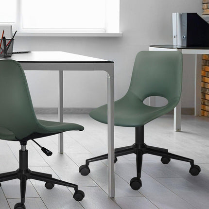 2 Set Office Desk Chair - PU Leather Home Swivel Chair Cut-Out Seat HALO GREEN.