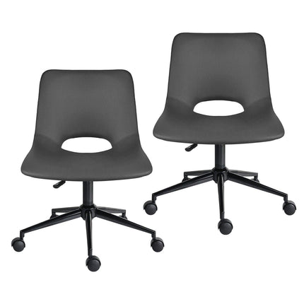 2 Set Office Desk Chair - PU Leather Home Swivel Chair Cut-Out Seat HALO GREY.