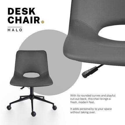 2 Set Office Desk Chair - PU Leather Home Swivel Chair Cut-Out Seat HALO GREY.