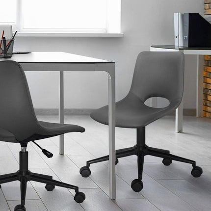 2 Set Office Desk Chair - PU Leather Home Swivel Chair Cut-Out Seat HALO GREY.